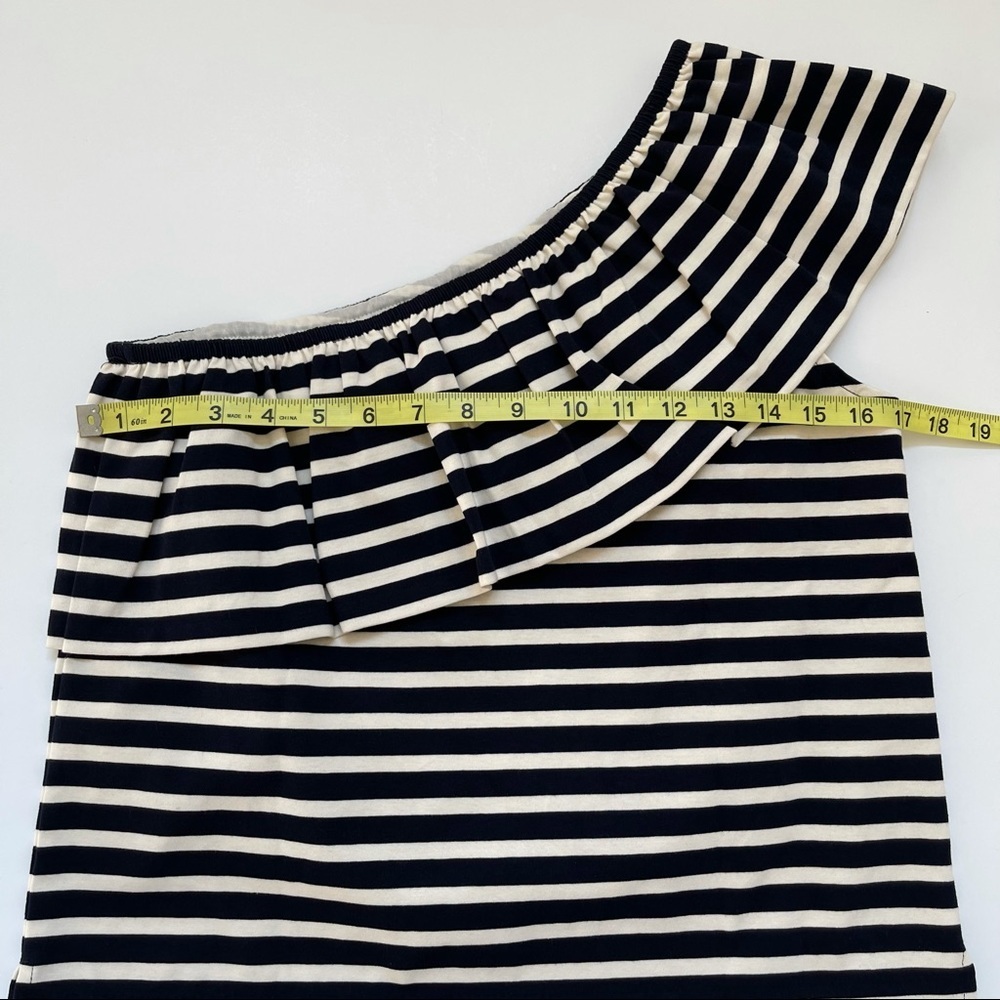J. Crew ruffled one shoulder top in navy blue and white stripe NWT - Picture 7 of 9